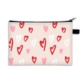 Pink portable makeup bag with digital heart print and zipper for Valentine's Day - Light Pink Multi Hearts