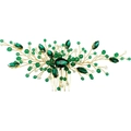 Handmade gold bridal hair comb with emerald green crystals and beads on white background - Green