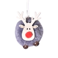 Christmas reindeer hanging ornament with wood head fluffy pom pom body festive party decor - Grey Deer