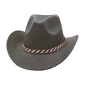 Detail of grey felt cowboy hat featuring a decorative brown and white striped hatband - One Size / Grey (Black & White Stripe)