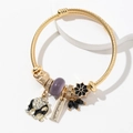 Bracciale regolabile dorato con ciondolo elefante, perline viola e targhetta handmade - Nero