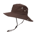 Detail of dark brown wide-brim sun hat with metal eyelets and adjustable windproof cord - One Size / Double Buckle Coffee