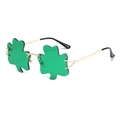 Occhiali da sole a quadrifoglio verde con sottile montatura in metallo dorato per feste - 8110 Trifoglio Montatura Oro Lente Verde Scuro
