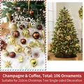 106pcs champagne and brown Christmas ornaments set with star, pinecone and bauble shapes - 210cm Christmas Tree Accessory Pack / Champagne Coffee