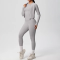 Three-piece yoga set including zip jacket and high-waist leggings in light grey fabric - S / Top And Bottom / Frost Grey