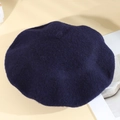 Classic navy blue wool beret hat with soft texture and minimalist round top design - One Size / Navy Blue