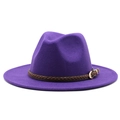 Cappello fedora classico in lana viola scuro a tesa larga con fascia in pelle intrecciata marrone - M (56-58cm) / 05 Viola