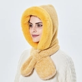 Sciarpa con cappuccio in peluche giallo acceso con pois bianchi per il calore invernale - Giallo zenzero