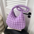 Quilted puffy cloud bag in purple finish with padded shoulder strap and zipper - Purple