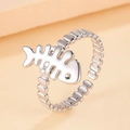 Adjustable silver fishbone open ring in polished stainless steel for women - J03535 / Silver
