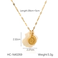 Detail view of 18K gold starfish and seashell pendant necklace with size dimensions - Spiral Shell Style (HC-N40269)