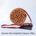 Handwoven round rattan crossbody bag with star pattern and red leather strap, 20cm size - Peacock Flower Star Buckle 20*8cm