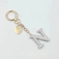 Sparkly rhinestone letter N keychain with a gold heart tag engraved with I LOVE YOU - Letter N