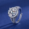 Adjustable silver ring featuring a round brilliant-cut zircon stone and halo setting - 10m [platinum Gold] Ljz-147 / Adjustable Open