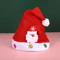 Plush red Santa hat with white snowflake patterns and Santa Claus applique for adults - 3-Applique Cartoon Santa Hat