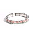 Macro detail of Italian charm bracelet with pink tulip patterns and stainless steel stamp - Pink Tulip Enamel Style (款式18)