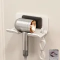 Wall-mounted white hairdryer holder with grey backplate and adhesive installation - Hair Dryer Holder-Thickened Stainless Steel