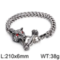 Vintage stainless steel dragon bone bracelet with leopard head and red gemstone - Leopard Head