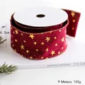 6.3cm red velvet Christmas ribbon with gold stars and wire edges for DIY crafts - 10 Yards (Approx. 9m) / Gold Star Bronzing Red Velvet Ribbon