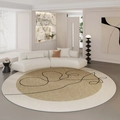 Minimalist round beige carpet with abstract black lines and non-slip surface for living rooms - 60x60cm / Romantic Era C