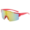 Red splattered sports cycling sunglasses with rainbow reflective wraparound lenses - Red Frame Red Mirror