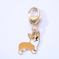 Cute Corgi enamel dog pendant with golden heart lobster clasp for keychain accessory - Yellow Corgi