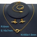 Schmuckset aus 18K vergoldetem Edelstahl mit Knotenhalskette Ring und Ohrringen - Ringgröße 6 / Gold Halskette+Ohrringe+Ring Set (KS221639-Z)