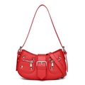 Red moon-shaped motorcycle shoulder bag with silver rivets and buckle detail - Red