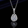 Pear-shaped silver pendant necklace featuring a brilliant round-cut center stone - Xl-142 [with Cross Chain]