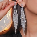 Exaggerated long fringe snake earrings with silver crystal rhinestones for gala - Silver Luxury Long Tassel (DTE1816218S)