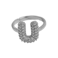 Silver balloon letter U adjustable ring with white zircon pave setting for women - Adjustable Open / Silver-U