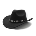 Classic black wool felt cowboy hat featuring vintage silver concho leather band - M(56-58cm) / Black