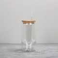 Sublimations-Gläser 12oz Doppelwandig mit Bambusdeckel und Glasstrohhalm, klar - 16OZ Doppelschichtig Transparent