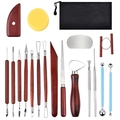 Clay sculpting tool set with wooden handles and metal heads in a black storage bag - Popular Cross-border E-commerce Clay Tool Set (19 Pieces Type B)