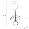 Silver metal airplane keychain and bottle opener with detailed dimensions and weight - X-1018 Airplane Bottle Opener