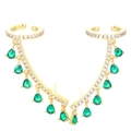 Ear cuff dorati con micro cristalli bianchi e pendenti a goccia di smeraldo a forma di pera - Oro Zirconi Verdi