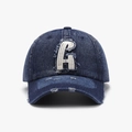Dunkelblaue Denim-Baseballkappe mit weißer A-Patch-Stickerei und Used-Look-Details - Verstellbar / Denim-Blau