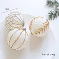 Set of three 8cm white Christmas ornaments with elegant gold glitter patterns and textures - Diameter 8cm / Cream