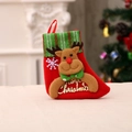 Red felt Christmas stocking with reindeer plush and green plaid cuff ornament - Letter Tag Small Stocking (Reindeer Style)