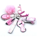 Pink marble pattern safety keychain set with alarm, wristlet, and plush pom pom - Pink Marble (Style 11)
