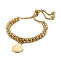 Adjustable 18K gold-plated beaded bracelet with a Saint Benedict religious medal pendant - Gold