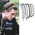 Set of six black wave-shaped metal headbands for men's invisible hair styling and sports - Full Set of 6 Models OPP Bag