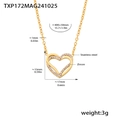 Detail view of double heart zircon pendant with chain dimensions and material specs - TXP172-Gold Heart Zirconia Necklace