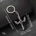 Portachiavi a croce rosa alata gotica argento con misure e peso di 15g - Argento 010-2 (Croce con ali e rosa)
