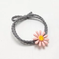 Elastic grey scrunchie hair tie with pink daisy floral charm for women styling - Grey Rope with Pink Flower