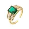 Adjustable 18K gold plated ring with emerald-cut green zircon and side crystals - Adjustable Open / Gold with Green Zircon (12500)