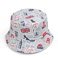 Omkeerbare vissershoed met Londense krantenprint, Big Ben en Union Jack vlagmotieven - M (56-58cm) / Krant