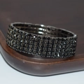 Sparkling four-row elastic bracelet with black rhinestones and gunmetal base - 5 Row Gunmetal Black Rhinestone Bracelet