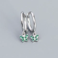 Eleganti orecchini a cerchio in argento S925 con ciondoli a farfalla in cristallo verde - Platino (Zirconia Verde)
