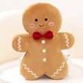 Plush gingerbread man toy with red bow tie and white embroidery for Christmas decor - Caramel Gingerbread Man / 40CM